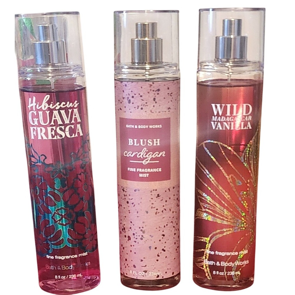 Bath & Body Works Fine Fragrance Mist Lot Hibiscus, Blush Cardigan, Wild Vanilla